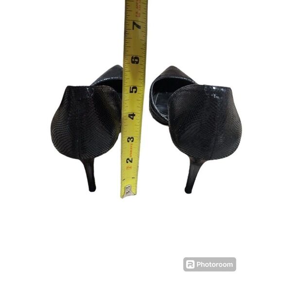 White House Black Market Size 7 Black Slip On Open Side Pointed Toes High Heel - Picture 5 of 9